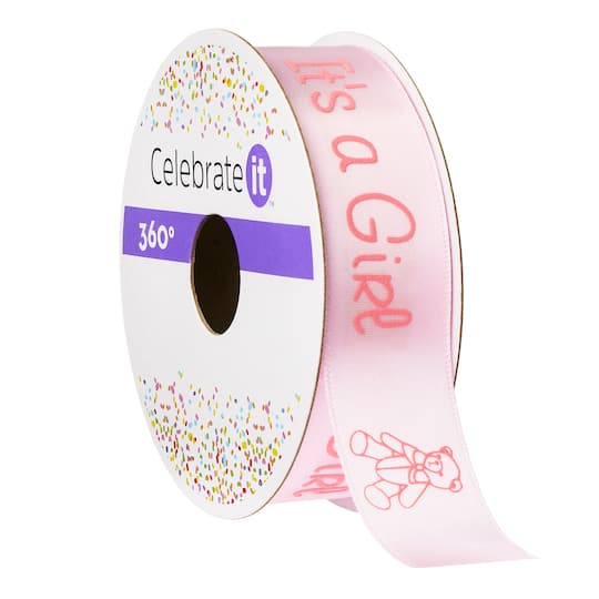 12 Pack: 7/8" x 5yd. Satin "It's A Girl" Ribbon by Celebrate It® 360°™